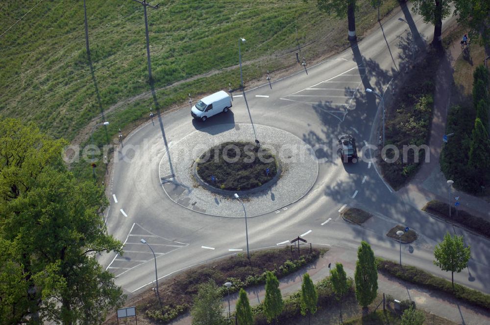 STORKOW from the bird's eye view: Blick auf die Baustelle zur Ortsdurchfahrung der Bundesstrasse B 246 in Storkow. Landesbetrieb Straßenwesen Brandenburg (