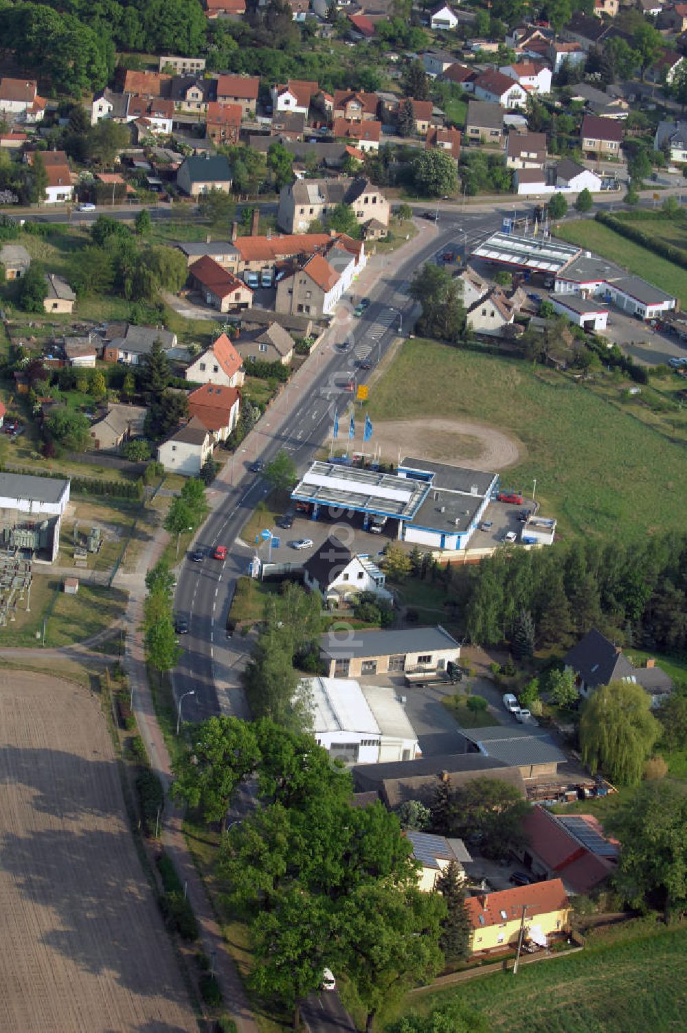 Aerial image STORKOW - Blick auf die Baustelle zur Ortsdurchfahrung der Bundesstrasse B 246 in Storkow. Landesbetrieb Straßenwesen Brandenburg (