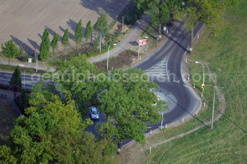 STORKOW from the bird's eye view: Blick auf die Baustelle zur Ortsdurchfahrung der Bundesstrasse B 246 in Storkow. Landesbetrieb Straßenwesen Brandenburg (