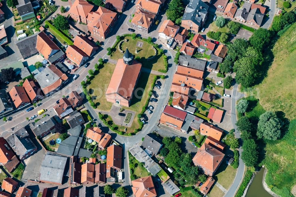 Aerial photograph Freiburg (Elbe) - Town center with harbor and church in Freiburg (Elbe) in the state Lower Saxony, Germany