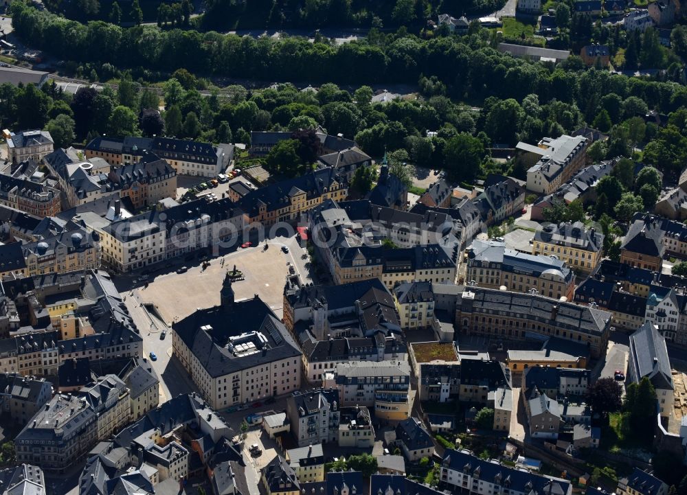 Aerial image Annaberg-Buchholz - Center market in Annaberg-Buchholz in the state Saxony, Germany