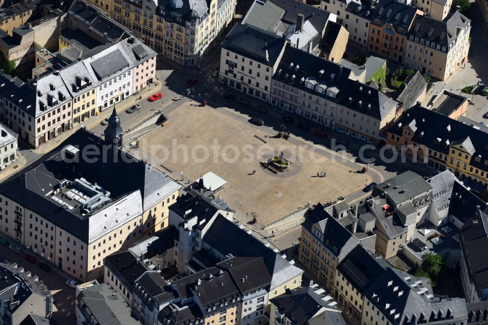 Annaberg-Buchholz from the bird's eye view: Center market in Annaberg-Buchholz in the state Saxony, Germany