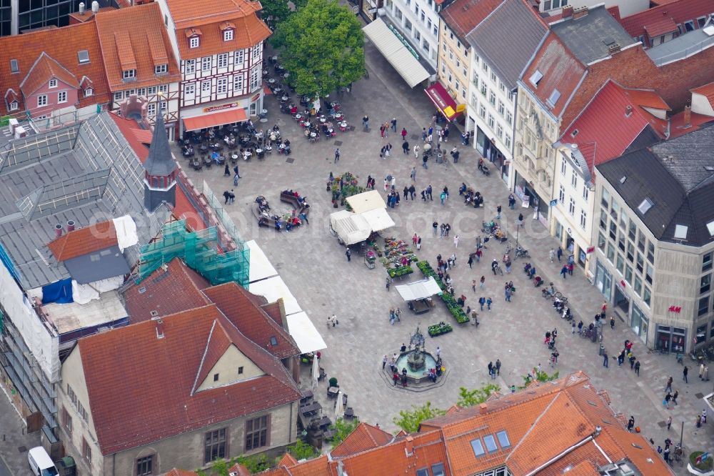 Göttingen from above - Center market in Goettingen in the state Lower Saxony, Germany