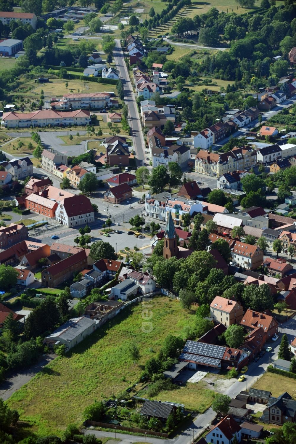 Großräschen from above - Center market in Grossraeschen in the state Brandenburg, Germany