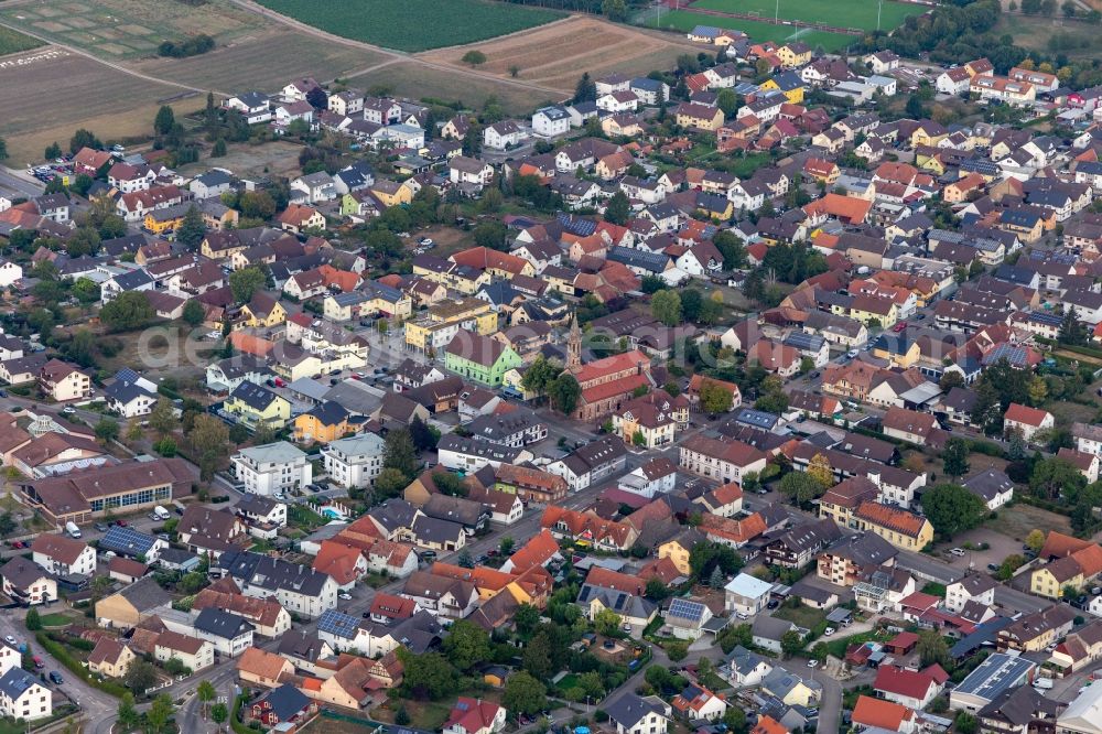 Aerial image Hügelsheim - Center market in Huegelsheim in the state Baden-Wuerttemberg, Germany