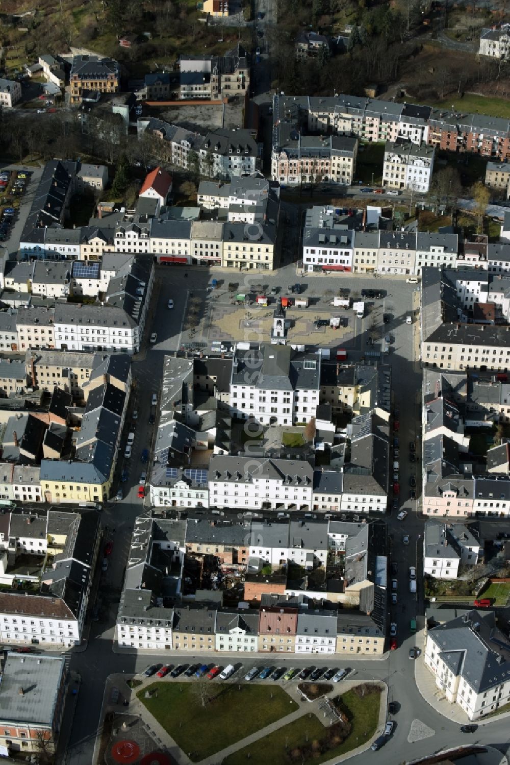 Oelsnitz/Vogtl. from above - Center market in Oelsnitz/Vogtl. in the state Saxony