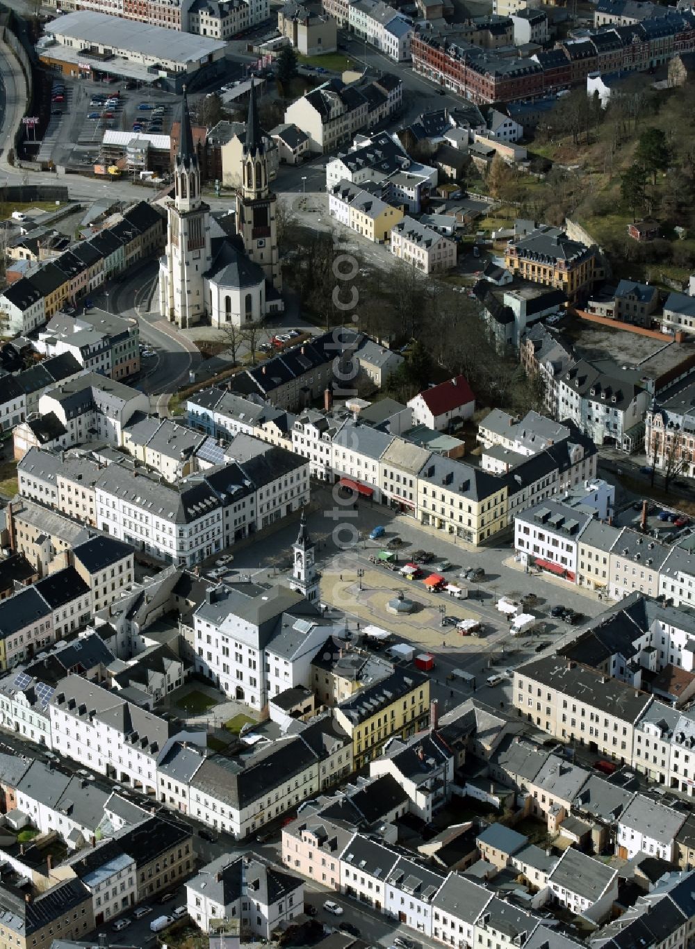 Oelsnitz/Vogtl. from the bird's eye view: Center market in Oelsnitz/Vogtl. in the state Saxony