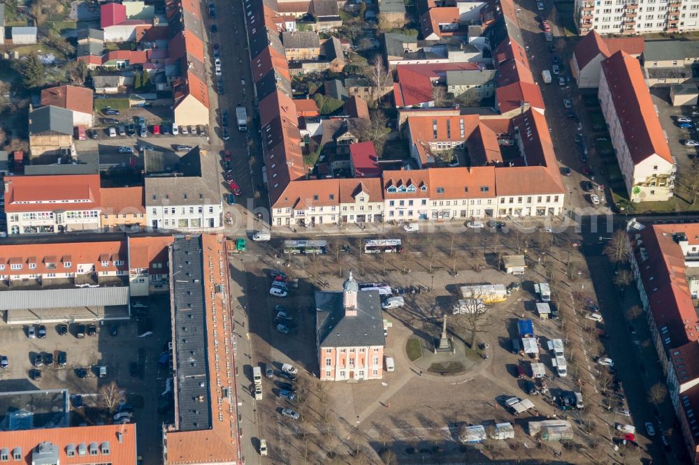 Templin from the bird's eye view: Center market in Templin in the state Brandenburg, Germany