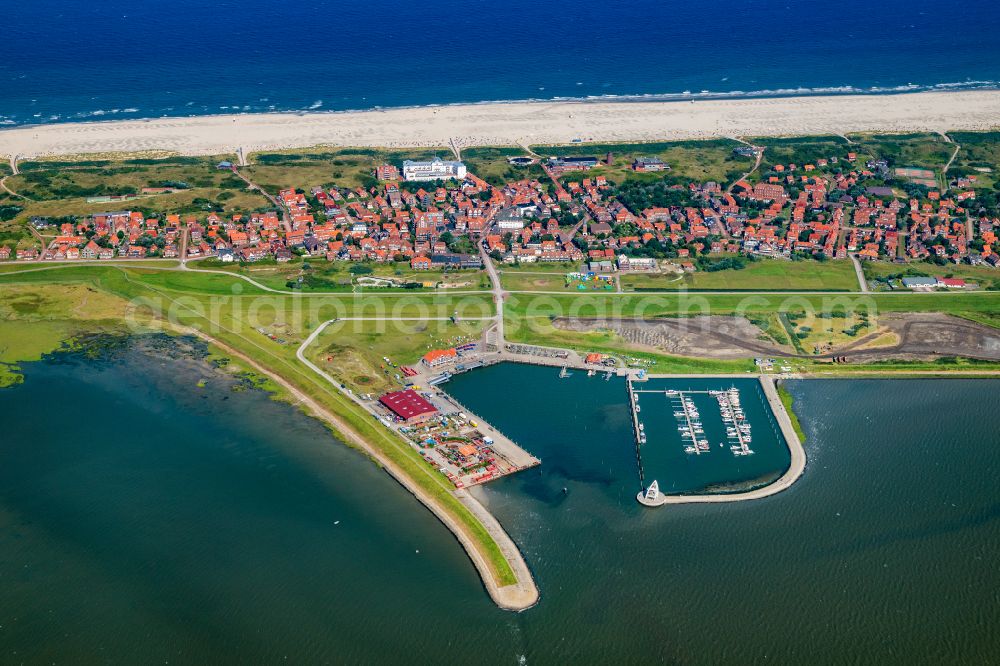 Juist from above - Town center on the sea-coastal area of North Sea in Juist in the state Lower Saxony, Germany