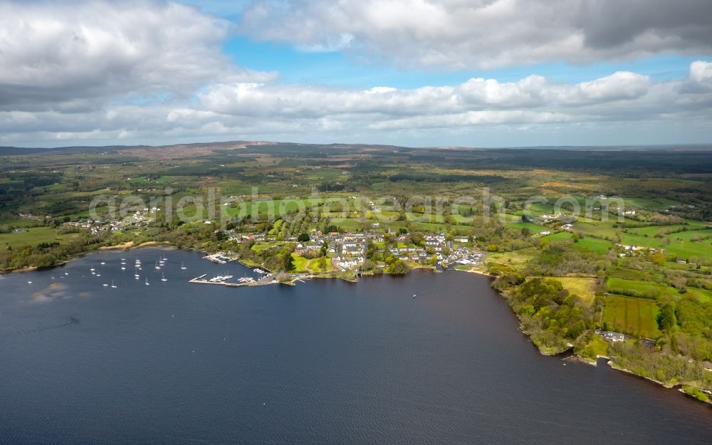 Mountshannon from the bird's eye view: Center on the seacoast of North Atlantic Ocean in Mountshannon in Clare, Ireland