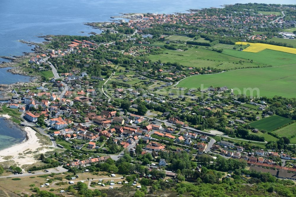 Aerial image Sandvig Sogn - Center on the seacoast of Baltic Sea on Bornholm Island in Sandvig Sogn in Region Hovedstaden, Denmark