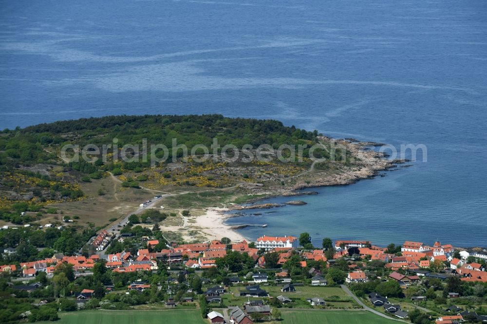 Aerial image Allinge- Sandvig - Center on the seacoast of Baltic Sea on Bornholm Island in Sandvig Sogn in Region Hovedstaden, Denmark