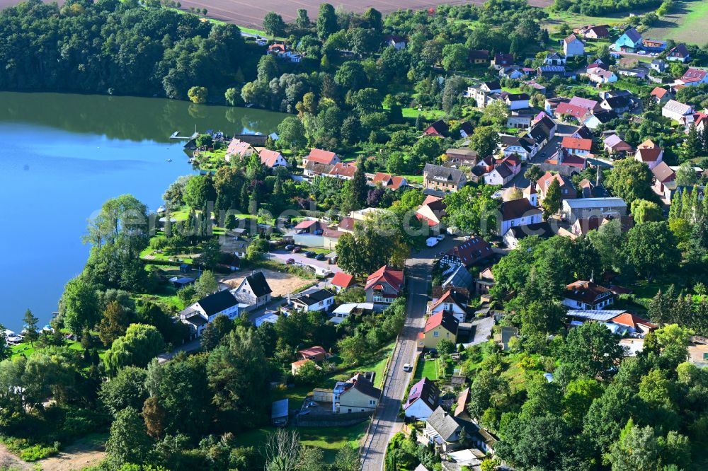 Flecken Zechlin from the bird's eye view: Village on the banks of the area lake of Schwarzer See in Flecken Zechlin in the state Brandenburg, Germany