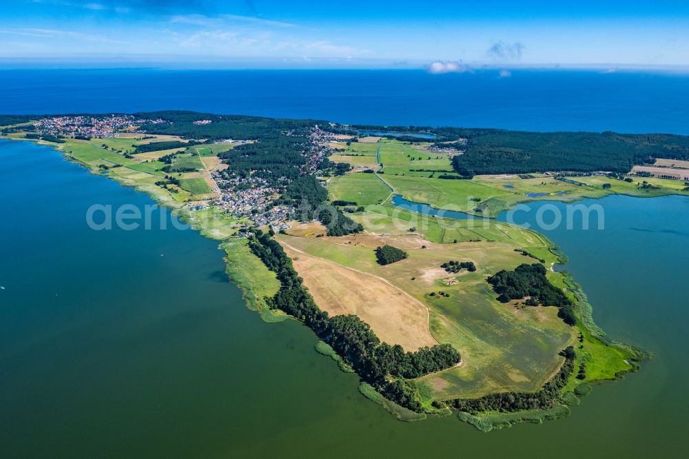 Aerial photograph Seebad Loddin - Village on the banks of the area lake of Achterwassers in Loddin on the island of Usedom in the state Mecklenburg - Western Pomerania, Germany