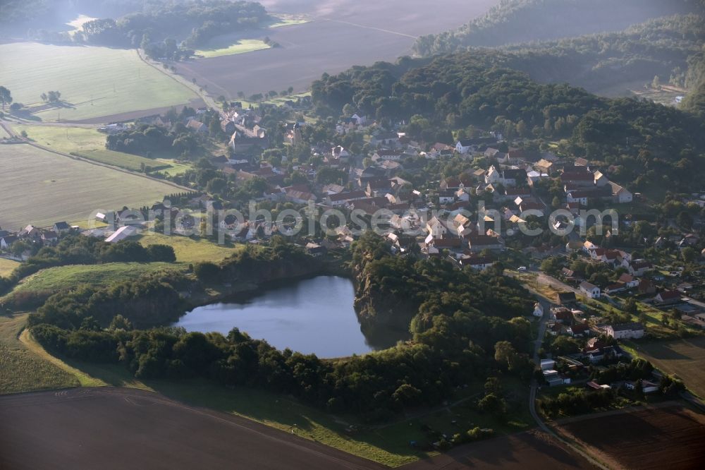 Böhlitz from above - Village on the banks of the area old mining lake in Boehlitz in the state Saxony