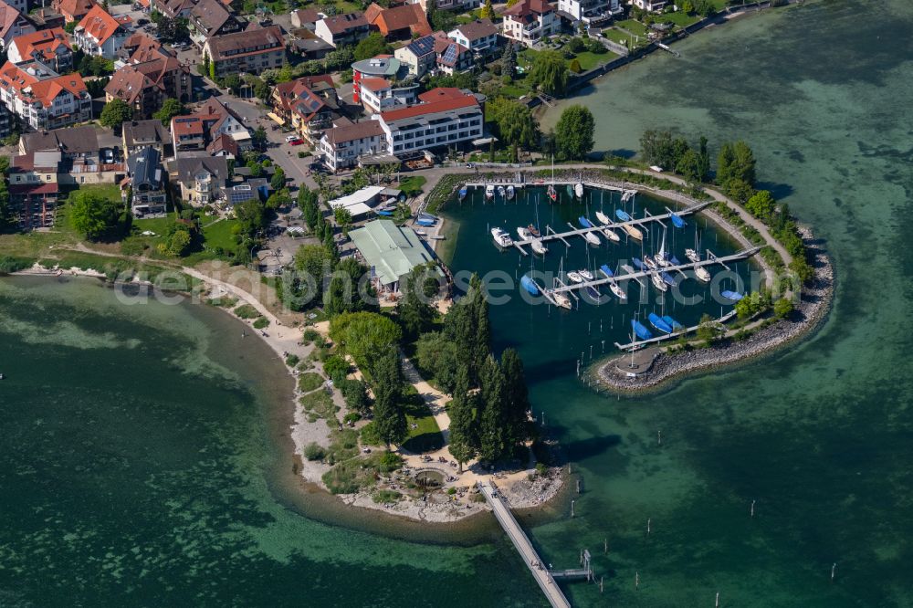 Immenstaad am Bodensee from the bird's eye view: Town center on the shore area of a??a??Lake Constance with the harbor in Immenstaad am Bodensee on Lake Constance in the state Baden-Wuerttemberg, Germany