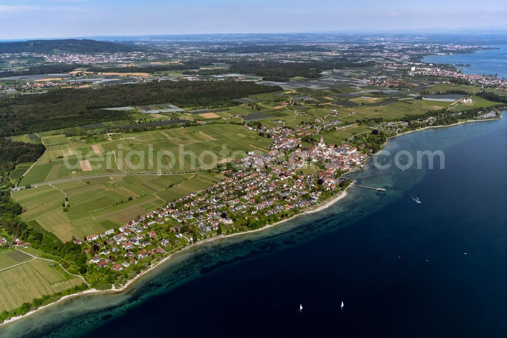 Hagnau am Bodensee from the bird's eye view: Village on the banks of the area lake of Lake of Constance in Hagnau am Bodensee at Bodensee in the state Baden-Wuerttemberg, Germany