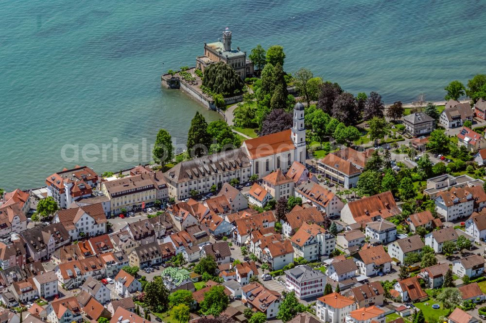 Aerial image Langenargen - Village on the banks of the area Lake Constance in Langenargen at Bodensee in the state Baden-Wuerttemberg, Germany