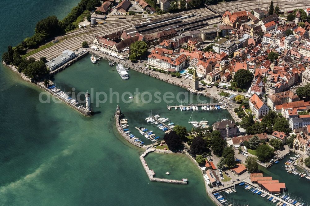 Lindau (Bodensee) from above - Village on the banks of the area Lake Constance in Lindau (Bodensee) in the state Bavaria, Germany