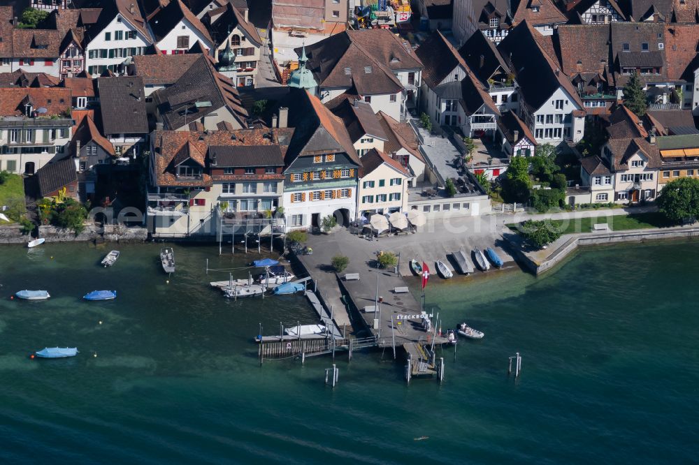 Aerial image Steckborn - Village on the banks of the area lake of Bodensee with Schiffsanlegestelle in Steckborn at Bodensee in the canton Thurgau, Switzerland