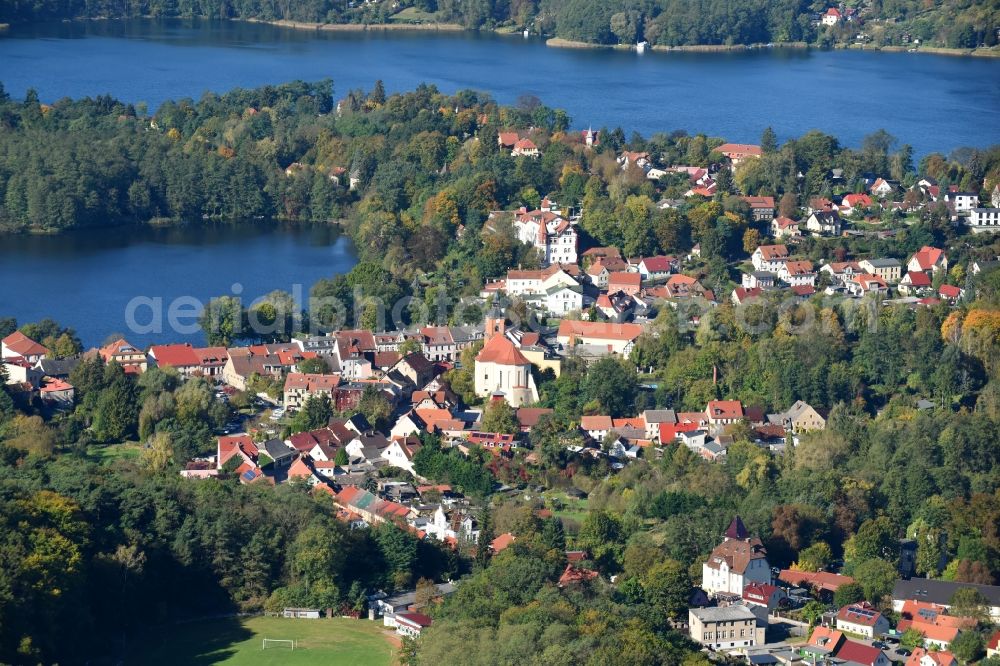 Aerial image Buckow (Märkische Schweiz) - Village on the banks of the area Buckowsee in Buckow (Maerkische Schweiz) in the state Brandenburg, Germany