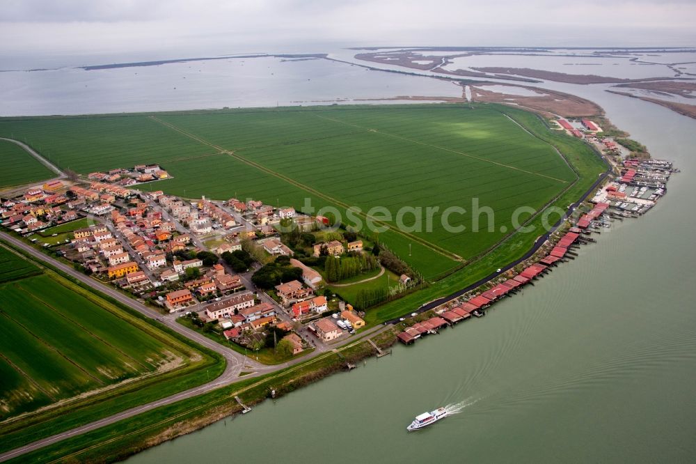 Pila from the bird's eye view: Village on the banks of the area Po della Pila - river course in Pila in Veneto, Italy