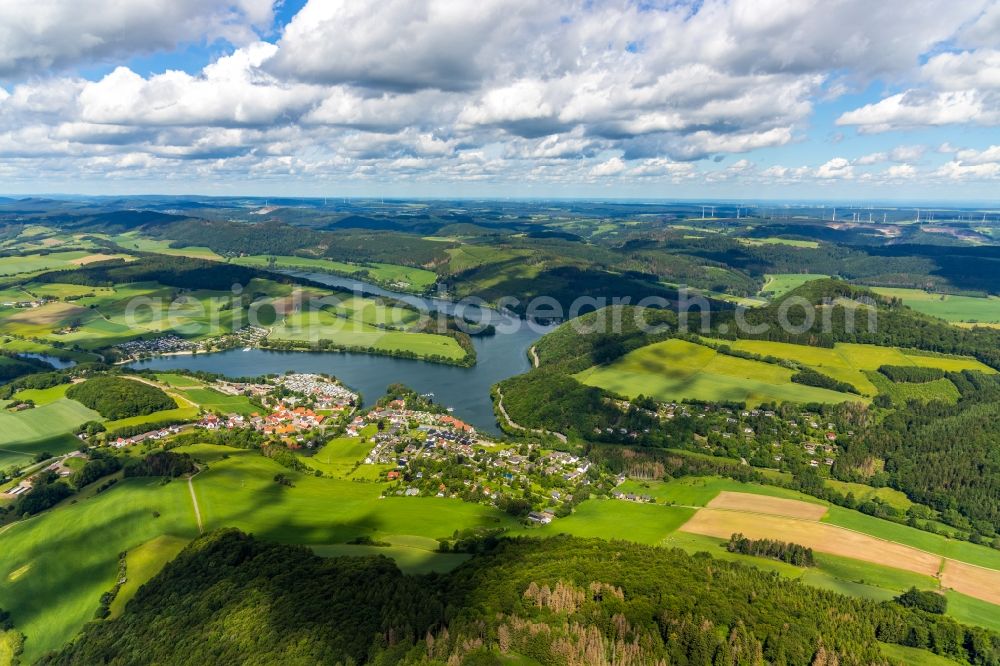 Aerial image Heringhausen - Village on the banks of the area of Diemel in Heringhausen in the state Hesse, Germany