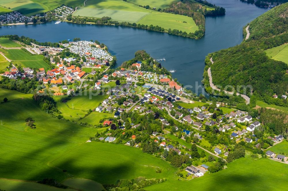 Heringhausen from above - Village on the banks of the area of Diemel in Heringhausen in the state Hesse, Germany