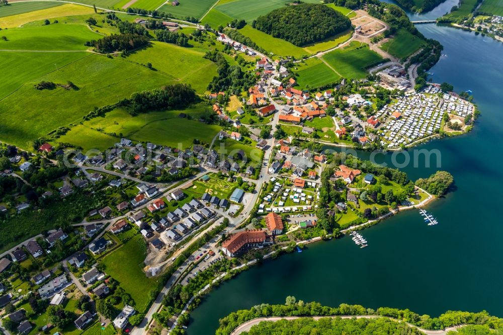 Heringhausen from above - Village on the banks of the area of Diemel in Heringhausen in the state Hesse, Germany