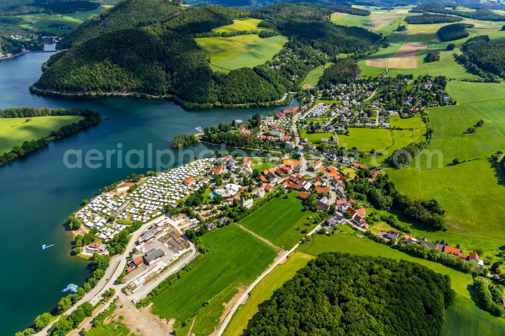 Aerial image Heringhausen - Village on the banks of the area of Diemel in Heringhausen in the state Hesse, Germany