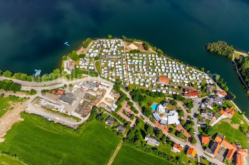 Aerial photograph Heringhausen - Village on the banks of the area of Diemel in Heringhausen in the state Hesse, Germany