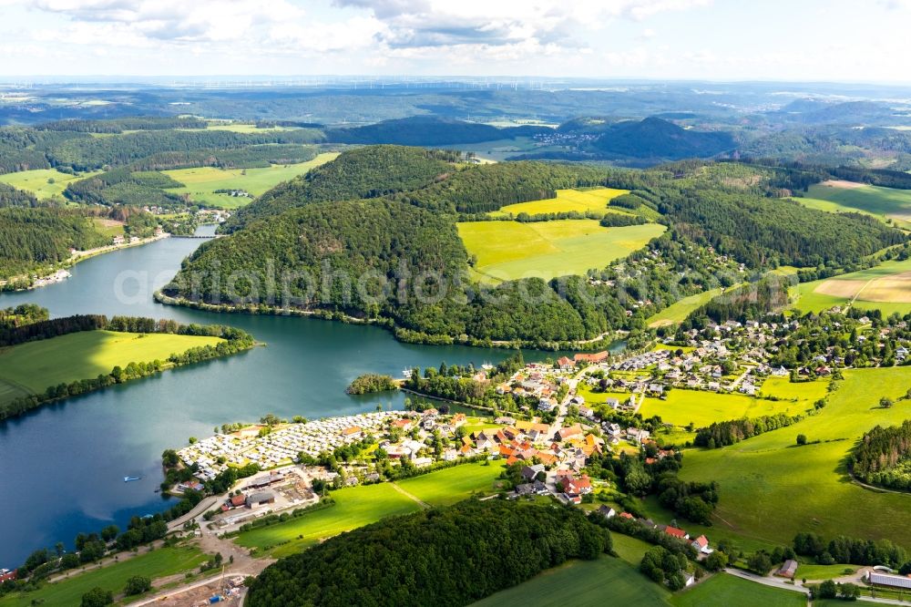 Aerial image Heringhausen - Village on the banks of the area of Diemelsee in Heringhausen in the state Hesse, Germany