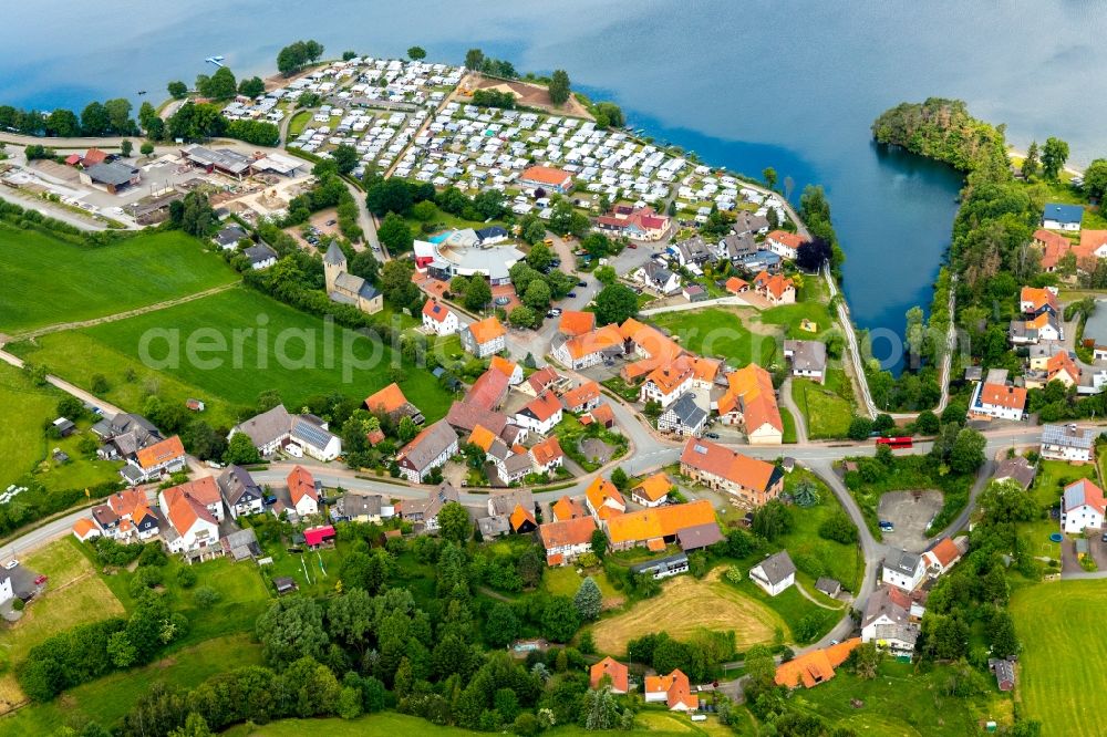 Heringhausen from above - Village on the banks of the area of Diemelsee in Heringhausen in the state Hesse, Germany