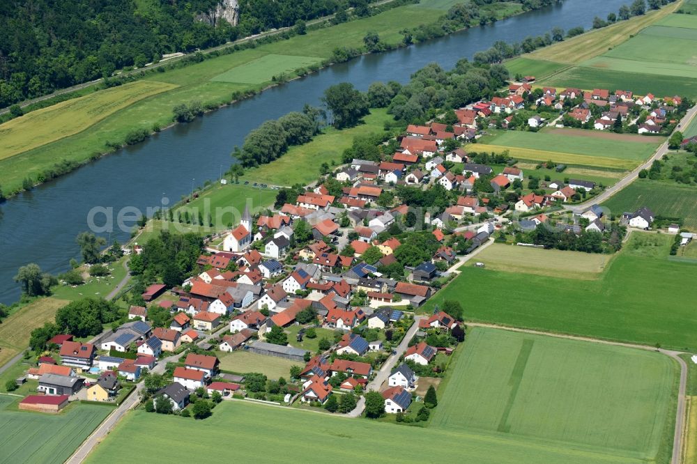 Aerial image Matting - Village on the banks of the area Danube - river course in Matting in the state Bavaria, Germany