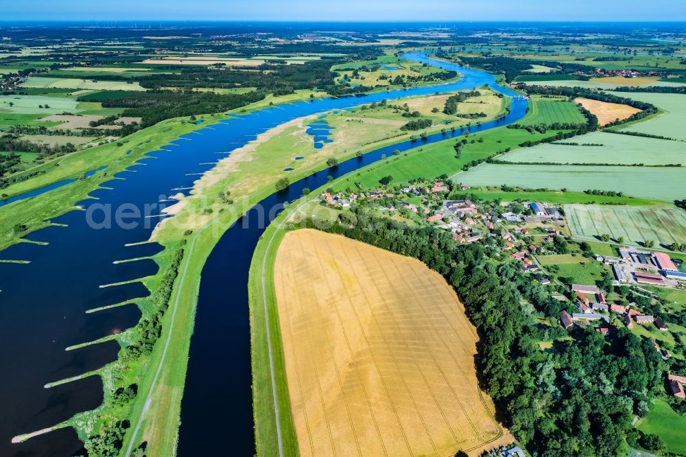 Abbendorf from above - Village on the banks of the area Elbe - river course in Abbendorf in the state Brandenburg, Germany