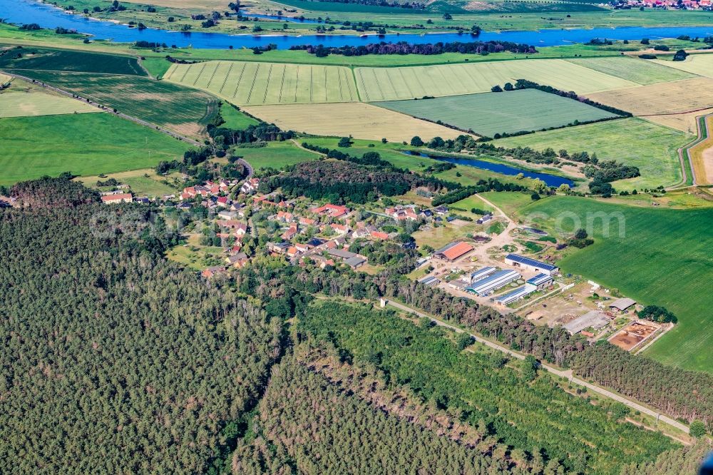 Aerial image Klietznick - Village on the banks of the area Elbe - river course in Klietznick in the state Saxony-Anhalt, Germany