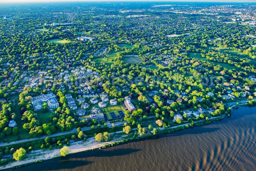 Hamburg from above - Village on the banks of the area Elbe - river course in the district Nienstedten in Hamburg, Germany