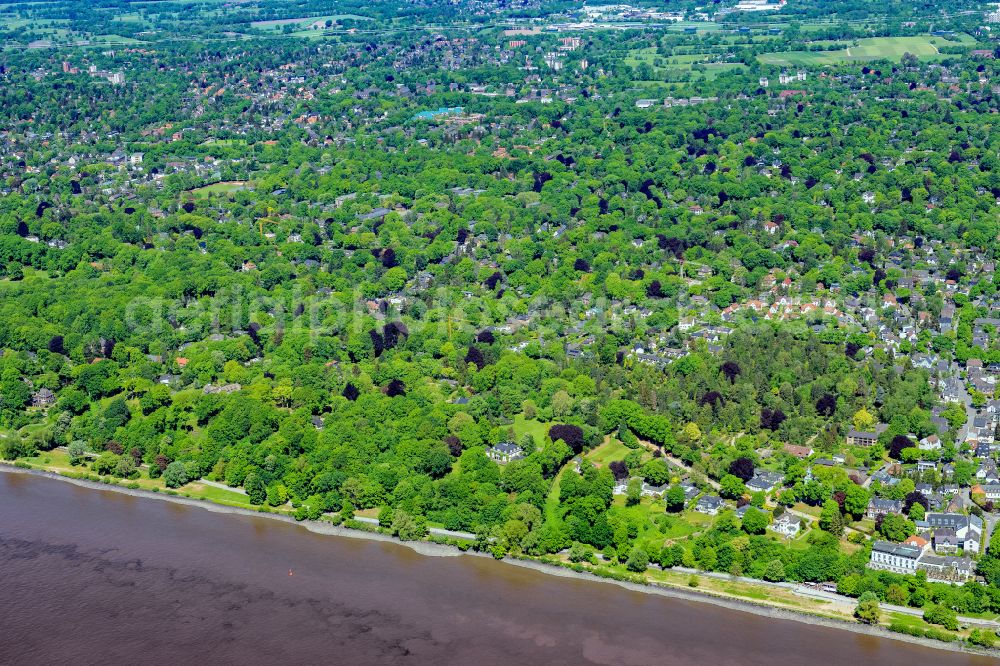 Hamburg from above - Village on the banks of the area Elbe - river course in the district Nienstedten in Hamburg, Germany