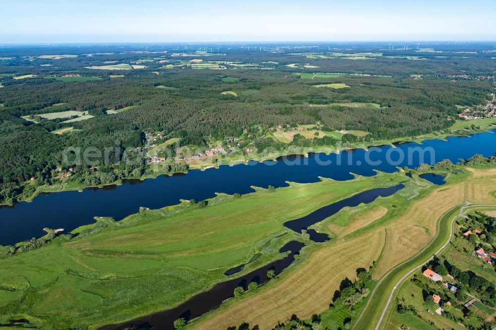 Schutschur from above - Village on the banks of the area Elbe - river course in Schutschur in the state Lower Saxony, Germany