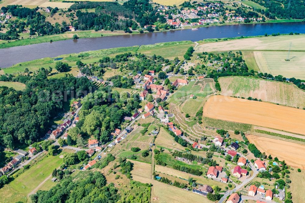 Aerial photograph Seusslitz - Village on the banks of the area Elbe - river course in Seusslitz in the state Saxony, Germany