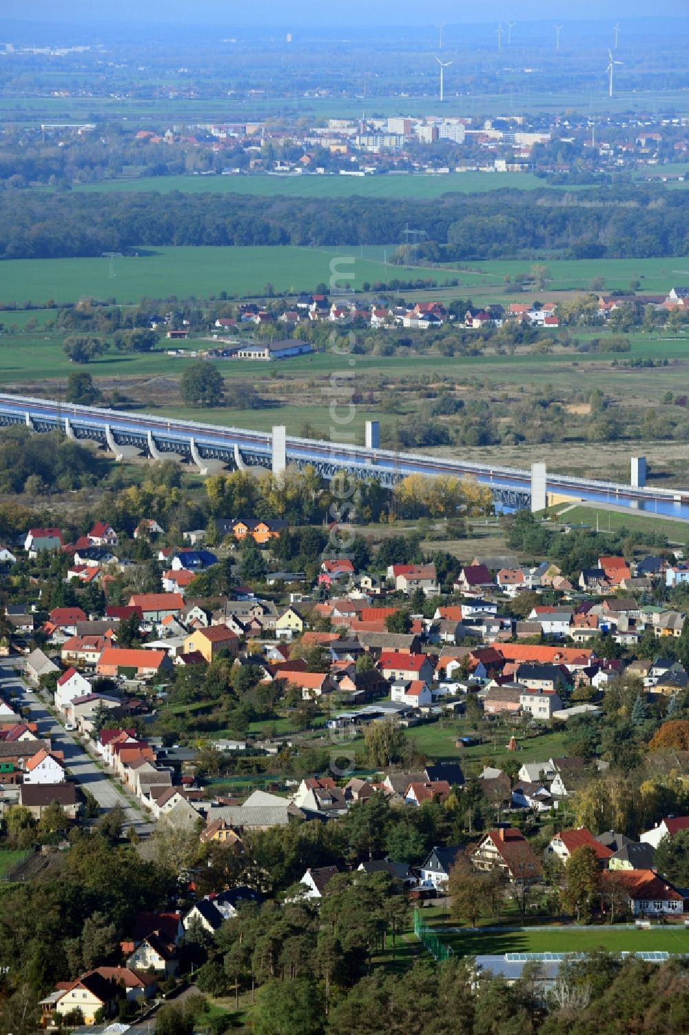 Hohenwarthe from above - Village on the banks of the area Elbe-Havel-Kanal - river course in Hohenwarthe in the state Saxony-Anhalt, Germany