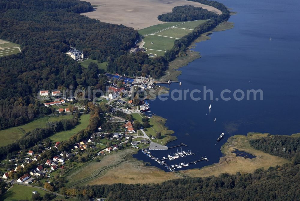 Ralswiek from the bird's eye view: Village on the banks of the area Grosser Jasmunder Bodden in Ralswiek in the state Mecklenburg - Western Pomerania