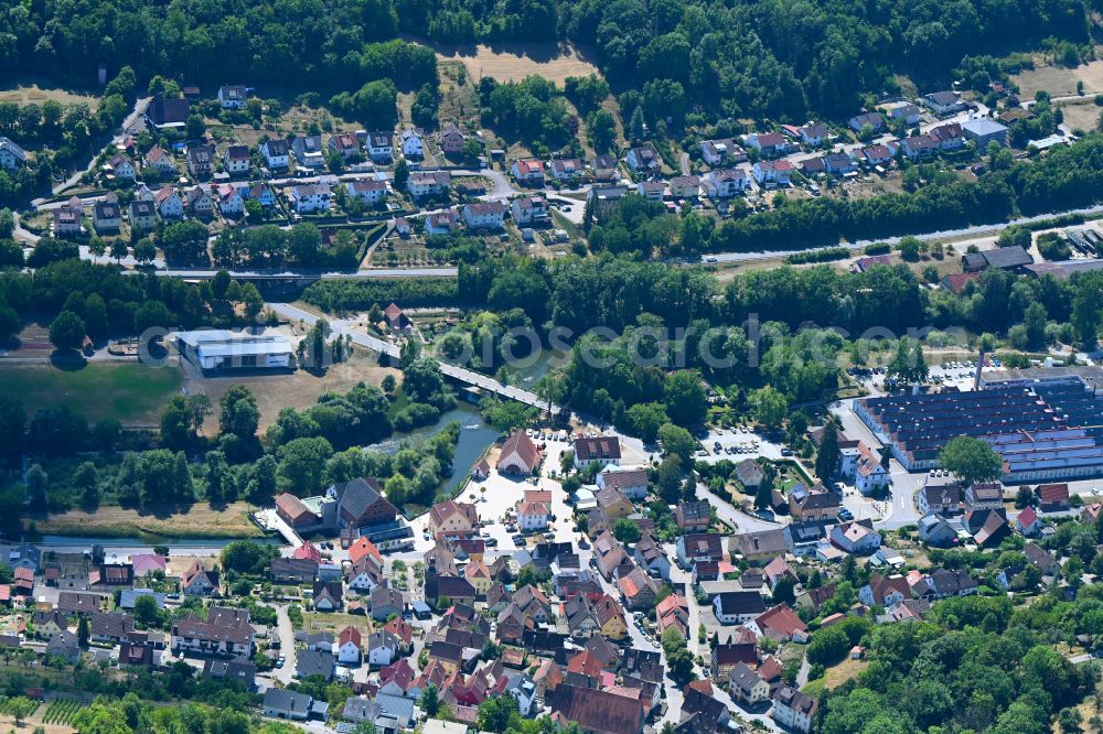 Aerial image Forchtenberg - Village on the banks of the area Kocher - river course in the district Ernsbach in Forchtenberg in the state Baden-Wuerttemberg, Germany