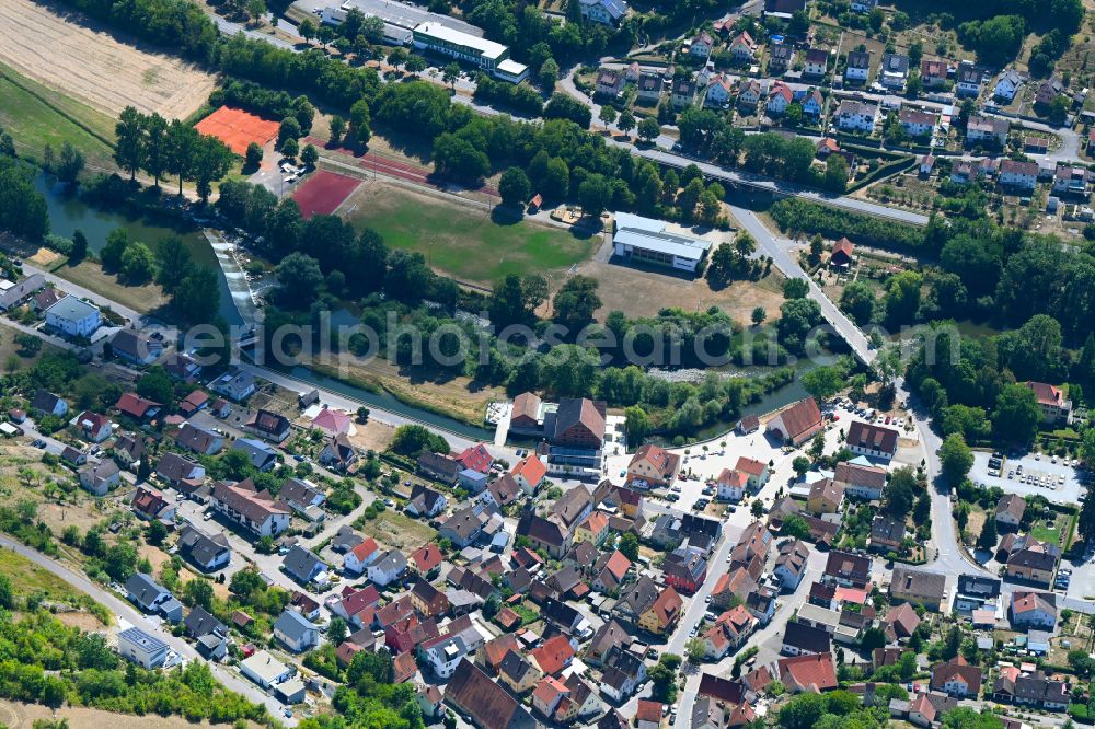 Aerial photograph Forchtenberg - Village on the banks of the area Kocher - river course in the district Ernsbach in Forchtenberg in the state Baden-Wuerttemberg, Germany