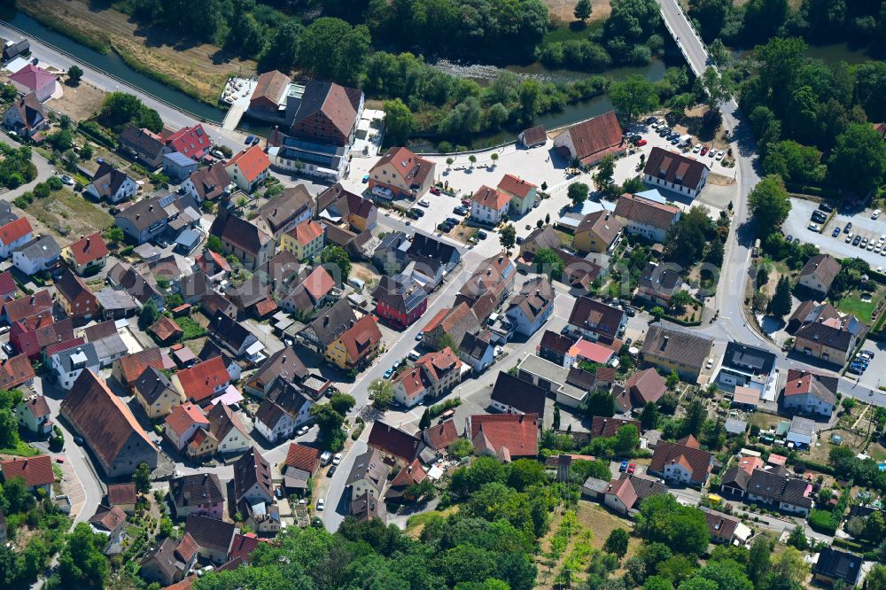 Forchtenberg from above - Village on the banks of the area Kocher - river course in the district Ernsbach in Forchtenberg in the state Baden-Wuerttemberg, Germany