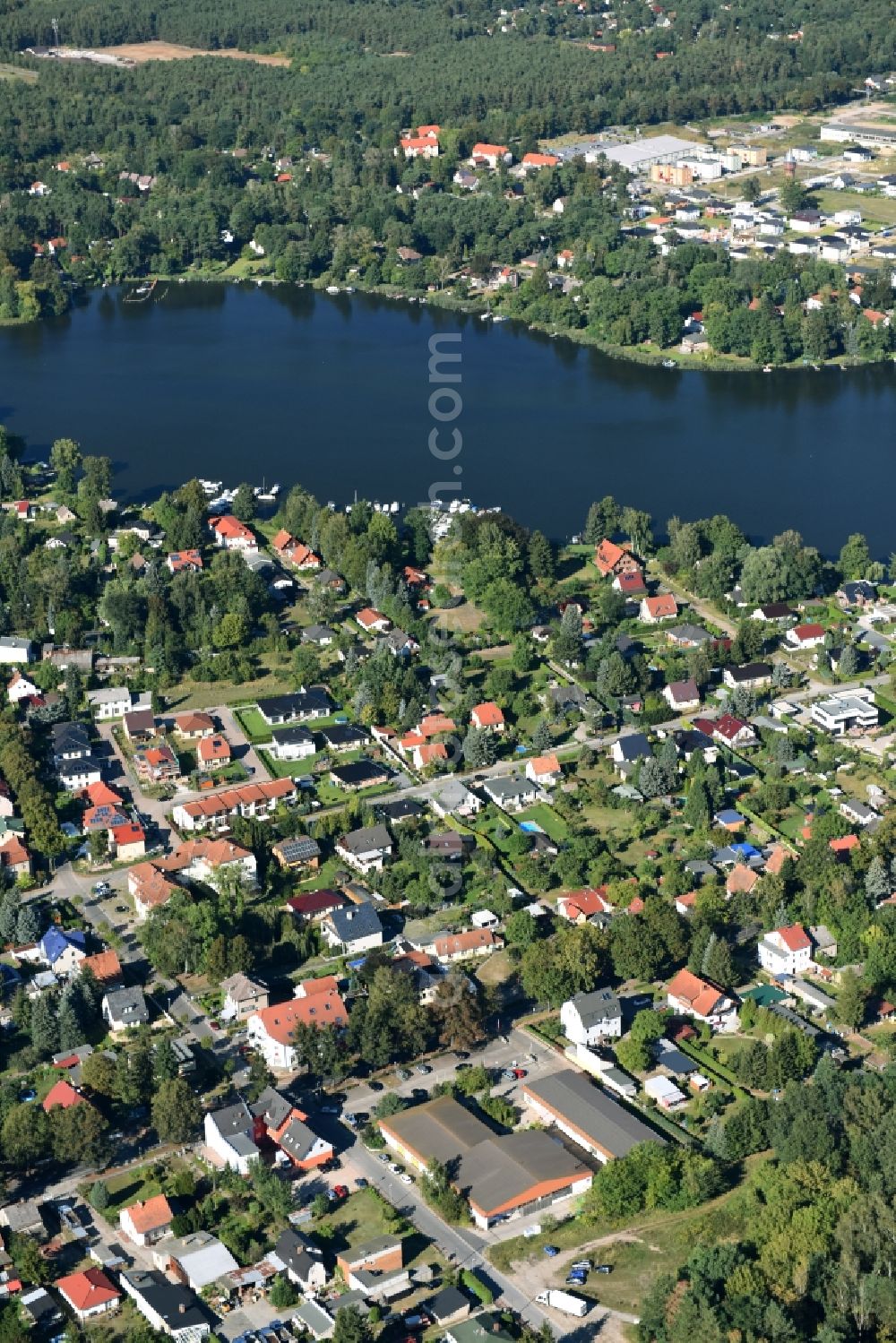 Königs Wusterhausen from above - Village on the banks of the area Krimnicksee - Kruepelsee in Koenigs Wusterhausen in the state Brandenburg