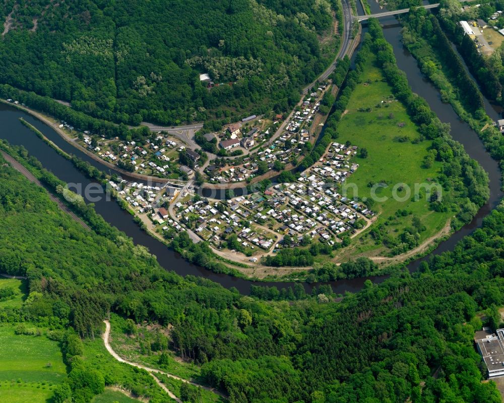 Lahnstein from above - Village on the banks of the area Lahn - river course in Lahnstein in the state Rhineland-Palatinate