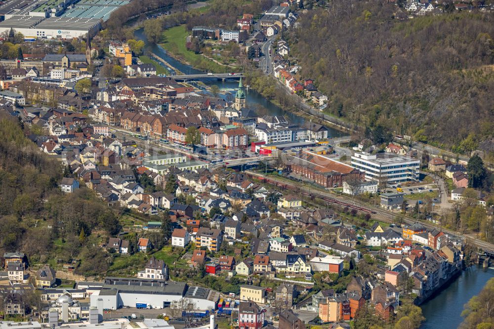 Aerial image Hohenlimburg - Village on the banks of the area Lenne - river course in Hohenlimburg in the state North Rhine-Westphalia, Germany