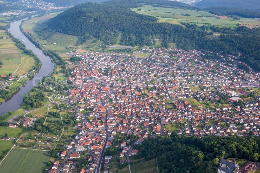 Aerial image Großheubach - Village on the banks of the area Main - river course in Grossheubach in the state Bavaria, Germany