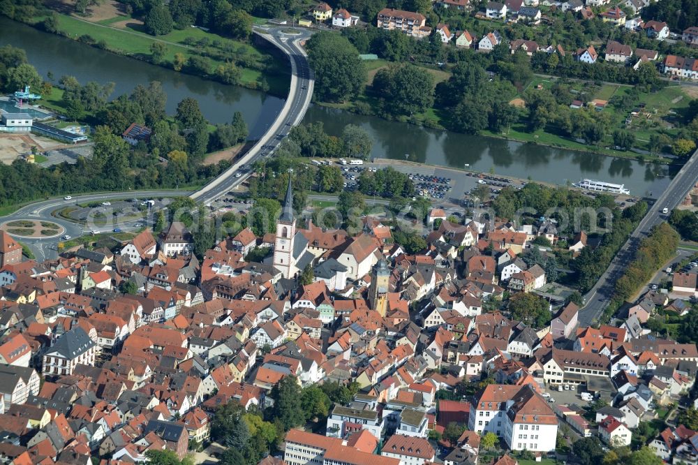 Lohr am Main from above - Village on the banks of the area Main - river course in Lohr am Main in the state Bavaria